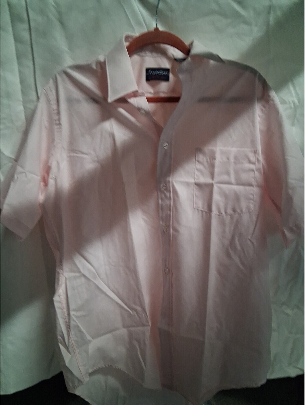 Vintage Manhattan Men’s Short Sleeve Button Down Size 16 Made In USA Pink G2